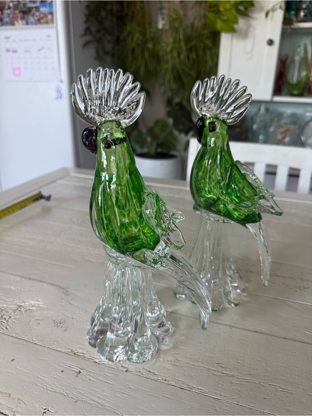 Vintage 1970s Italian Art Glass Parrot Pair — 9.5” — Murano Style